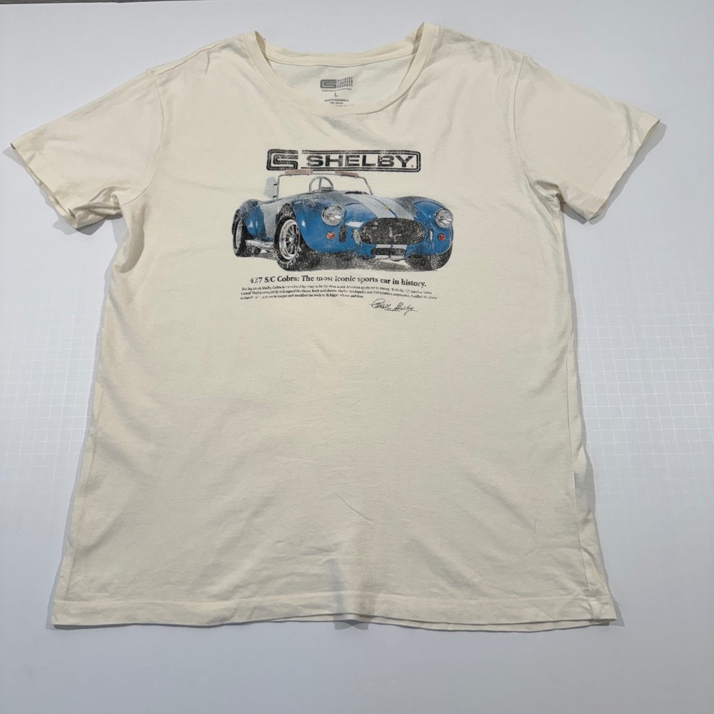 Shelby Graphic Tee Women Large Cream 427 S/C Cobra Car Short Sleeve Cotton Shirt